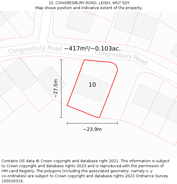10, CONGRESBURY ROAD, LEIGH, WN7 5DY: Plot and title map
