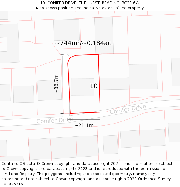 10, CONIFER DRIVE, TILEHURST, READING, RG31 6YU: Plot and title map