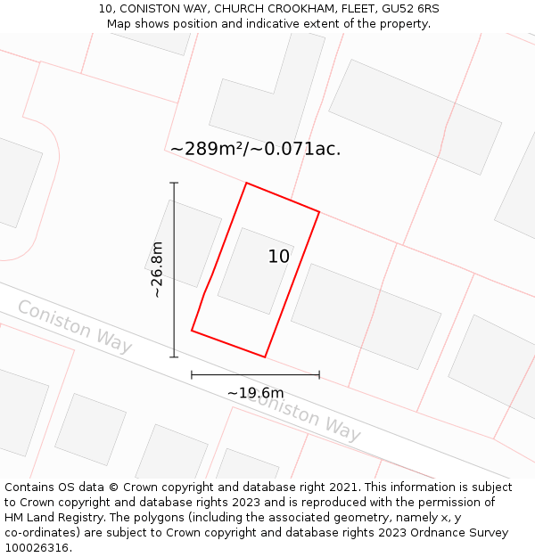 10, CONISTON WAY, CHURCH CROOKHAM, FLEET, GU52 6RS: Plot and title map