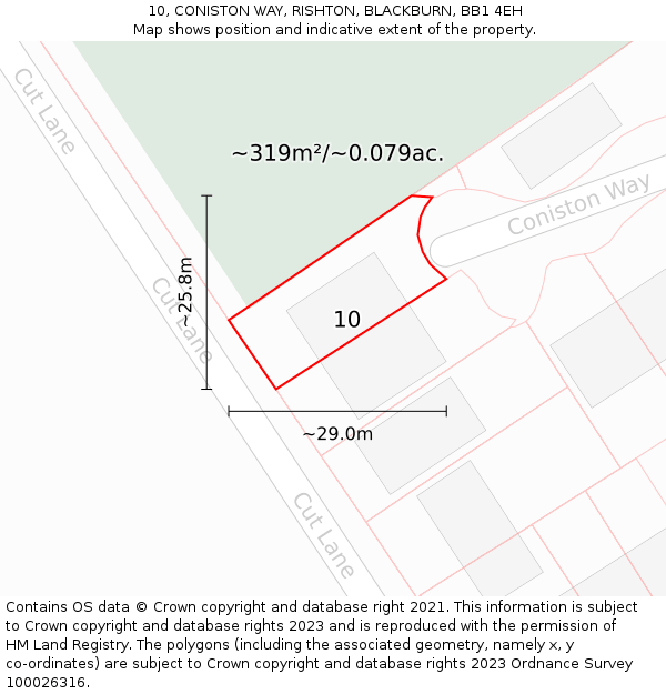 10, CONISTON WAY, RISHTON, BLACKBURN, BB1 4EH: Plot and title map