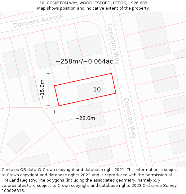 10, CONISTON WAY, WOODLESFORD, LEEDS, LS26 8RR: Plot and title map