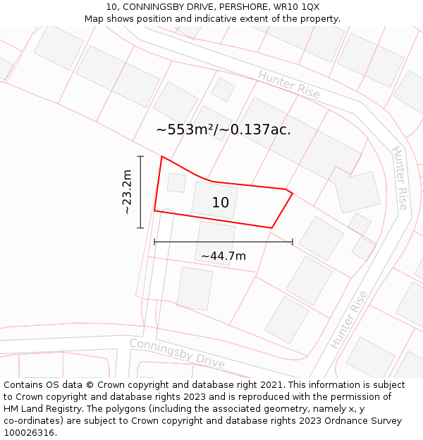 10, CONNINGSBY DRIVE, PERSHORE, WR10 1QX: Plot and title map