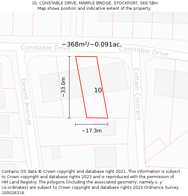 10, CONSTABLE DRIVE, MARPLE BRIDGE, STOCKPORT, SK6 5BH: Plot and title map