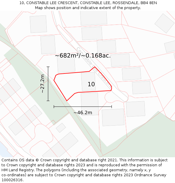 10, CONSTABLE LEE CRESCENT, CONSTABLE LEE, ROSSENDALE, BB4 8EN: Plot and title map