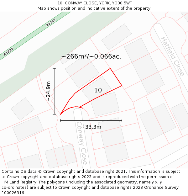10, CONWAY CLOSE, YORK, YO30 5WF: Plot and title map