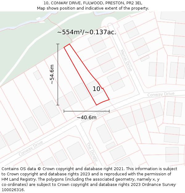 10, CONWAY DRIVE, FULWOOD, PRESTON, PR2 3EL: Plot and title map