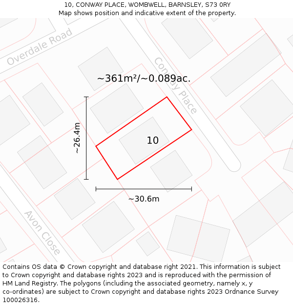 10, CONWAY PLACE, WOMBWELL, BARNSLEY, S73 0RY: Plot and title map