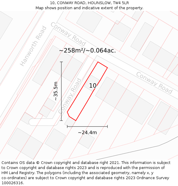 10, CONWAY ROAD, HOUNSLOW, TW4 5LR: Plot and title map