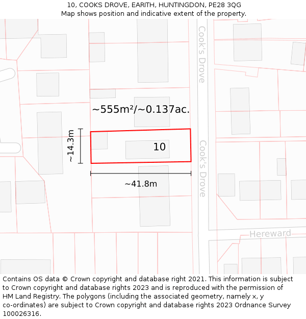10, COOKS DROVE, EARITH, HUNTINGDON, PE28 3QG: Plot and title map