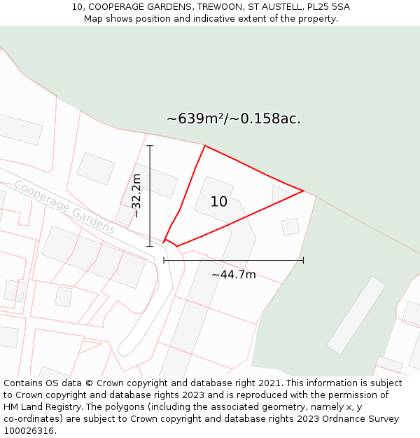 10, COOPERAGE GARDENS, TREWOON, ST AUSTELL, PL25 5SA: Plot and title map