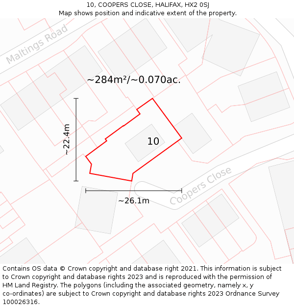 10, COOPERS CLOSE, HALIFAX, HX2 0SJ: Plot and title map