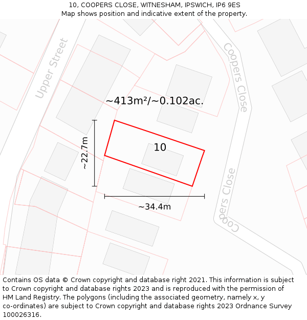 10, COOPERS CLOSE, WITNESHAM, IPSWICH, IP6 9ES: Plot and title map
