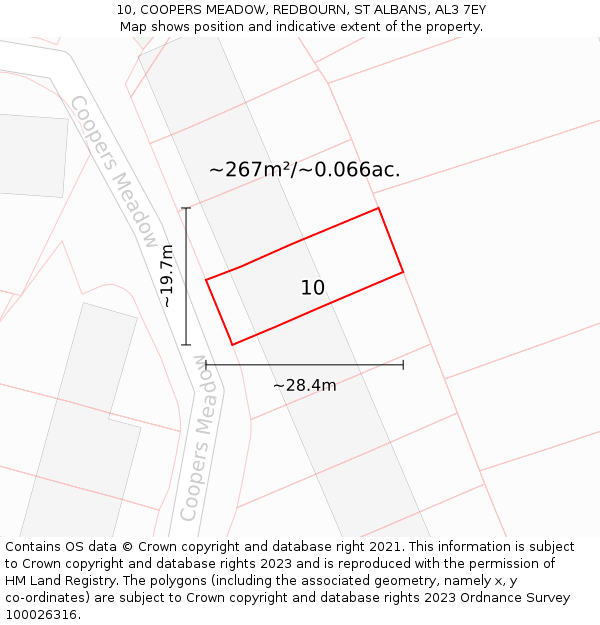 10, COOPERS MEADOW, REDBOURN, ST ALBANS, AL3 7EY: Plot and title map