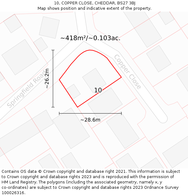 10, COPPER CLOSE, CHEDDAR, BS27 3BJ: Plot and title map