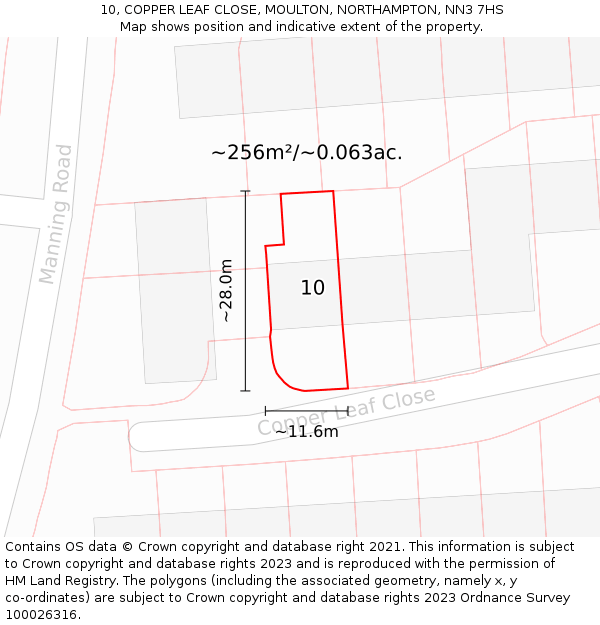 10, COPPER LEAF CLOSE, MOULTON, NORTHAMPTON, NN3 7HS: Plot and title map