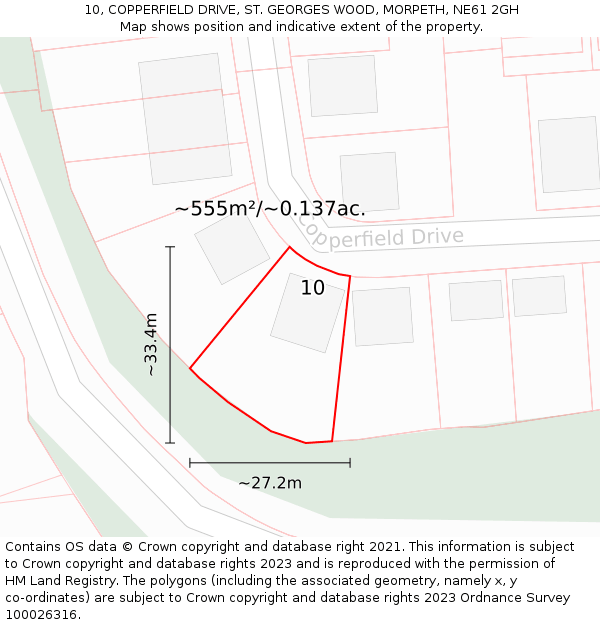 10, COPPERFIELD DRIVE, ST. GEORGES WOOD, MORPETH, NE61 2GH: Plot and title map