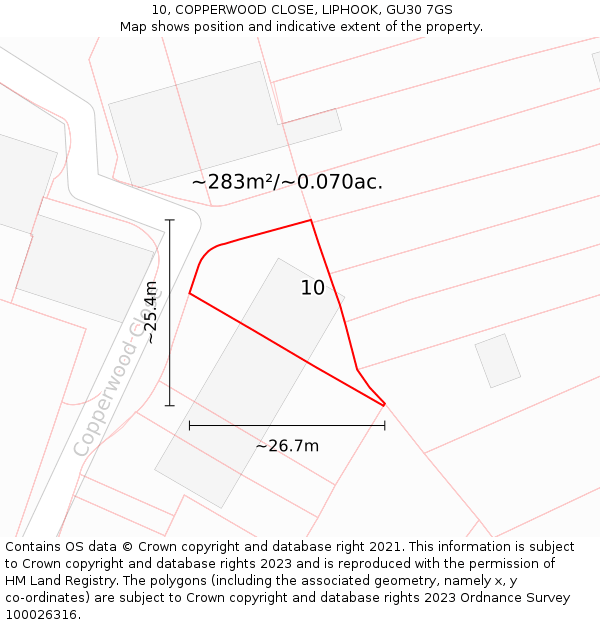 10, COPPERWOOD CLOSE, LIPHOOK, GU30 7GS: Plot and title map