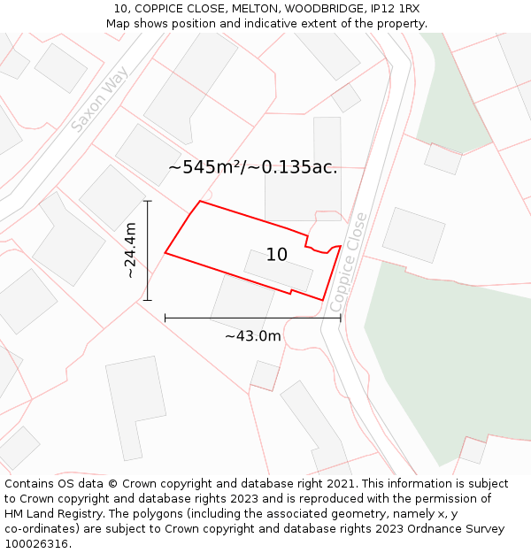 10, COPPICE CLOSE, MELTON, WOODBRIDGE, IP12 1RX: Plot and title map