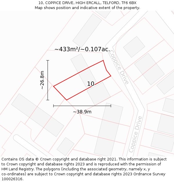 10, COPPICE DRIVE, HIGH ERCALL, TELFORD, TF6 6BX: Plot and title map