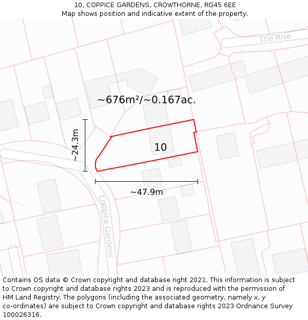 10, COPPICE GARDENS, CROWTHORNE, RG45 6EE: Plot and title map