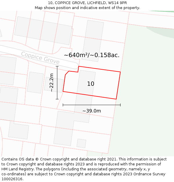 10, COPPICE GROVE, LICHFIELD, WS14 9PR: Plot and title map