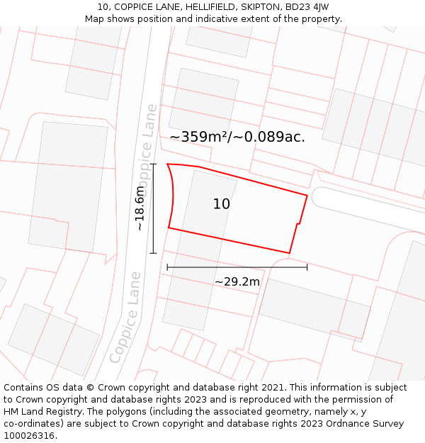 10, COPPICE LANE, HELLIFIELD, SKIPTON, BD23 4JW: Plot and title map