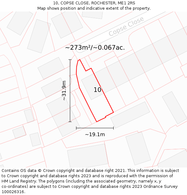 10, COPSE CLOSE, ROCHESTER, ME1 2RS: Plot and title map