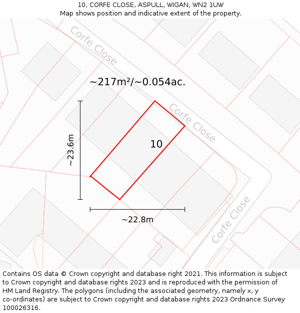 10, CORFE CLOSE, ASPULL, WIGAN, WN2 1UW: Plot and title map