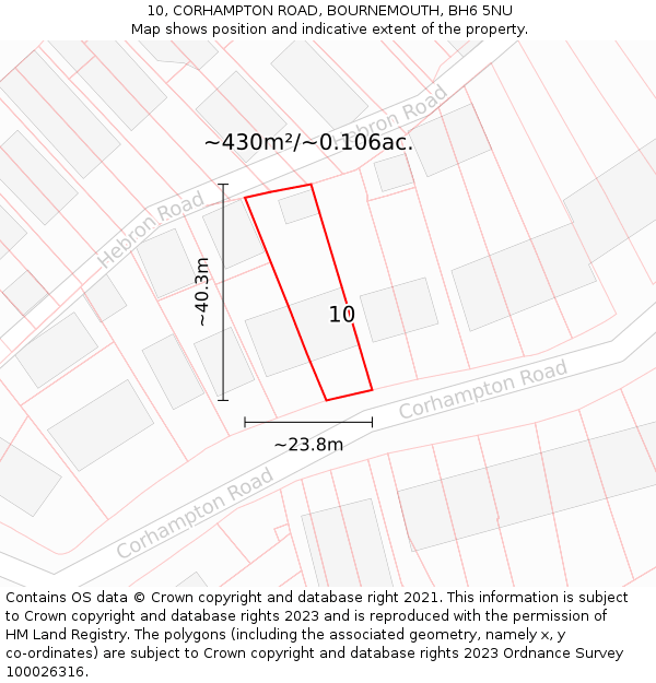 10, CORHAMPTON ROAD, BOURNEMOUTH, BH6 5NU: Plot and title map