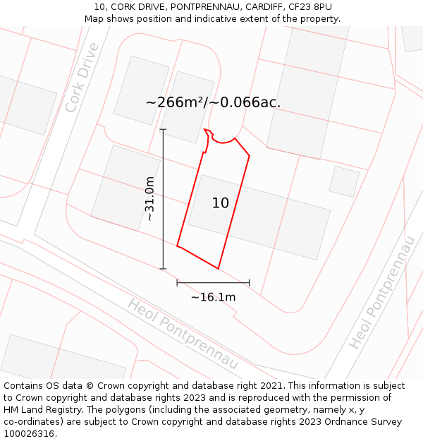 10, CORK DRIVE, PONTPRENNAU, CARDIFF, CF23 8PU: Plot and title map
