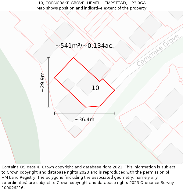 10, CORNCRAKE GROVE, HEMEL HEMPSTEAD, HP3 0GA: Plot and title map