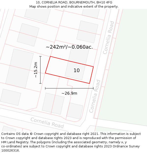 10, CORNELIA ROAD, BOURNEMOUTH, BH10 4FG: Plot and title map