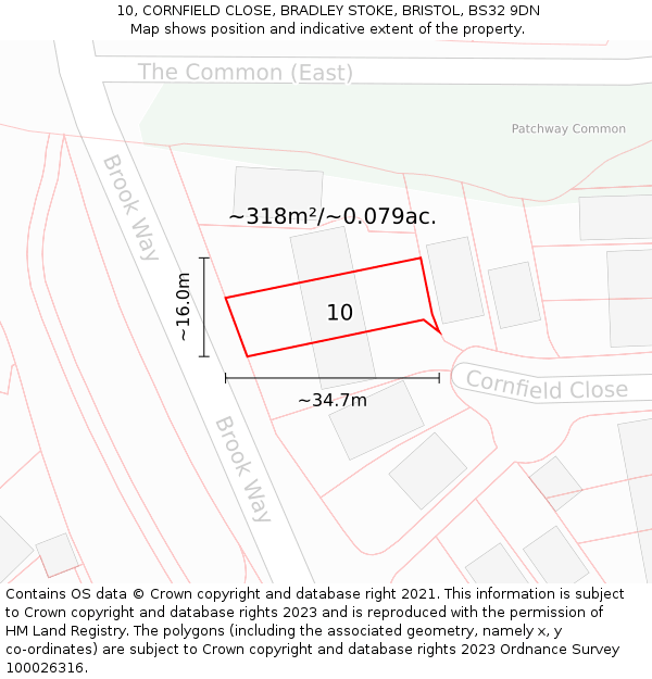 10, CORNFIELD CLOSE, BRADLEY STOKE, BRISTOL, BS32 9DN: Plot and title map