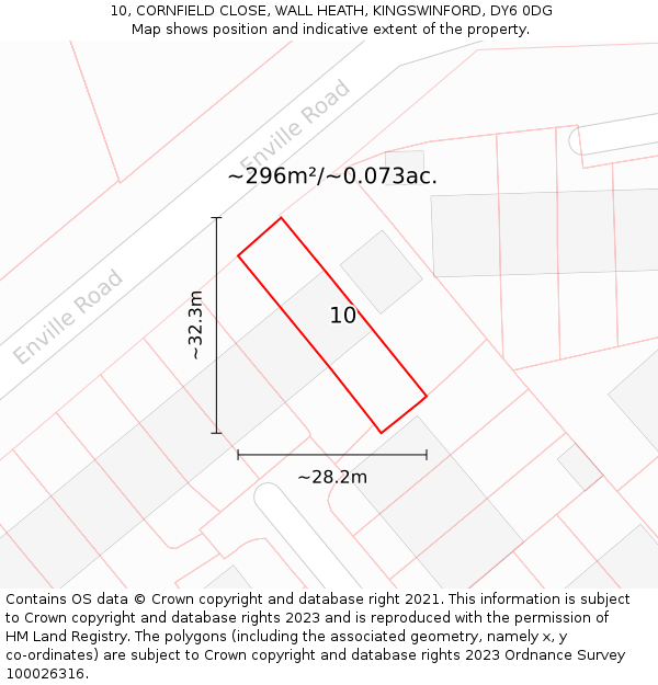 10, CORNFIELD CLOSE, WALL HEATH, KINGSWINFORD, DY6 0DG: Plot and title map