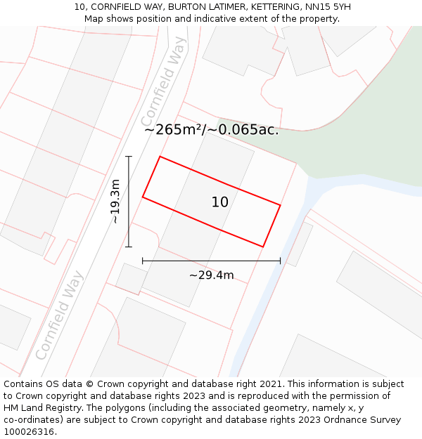 10, CORNFIELD WAY, BURTON LATIMER, KETTERING, NN15 5YH: Plot and title map