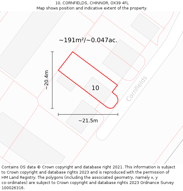 10, CORNFIELDS, CHINNOR, OX39 4FL: Plot and title map