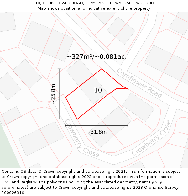 10, CORNFLOWER ROAD, CLAYHANGER, WALSALL, WS8 7RD: Plot and title map