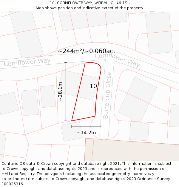 10, CORNFLOWER WAY, WIRRAL, CH46 1SU: Plot and title map