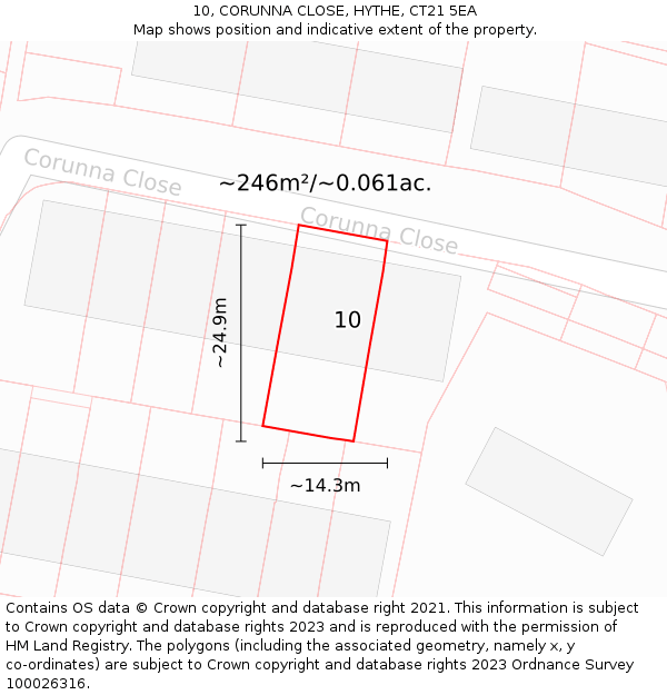10, CORUNNA CLOSE, HYTHE, CT21 5EA: Plot and title map