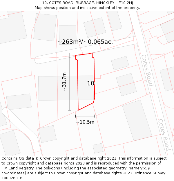 10, COTES ROAD, BURBAGE, HINCKLEY, LE10 2HJ: Plot and title map