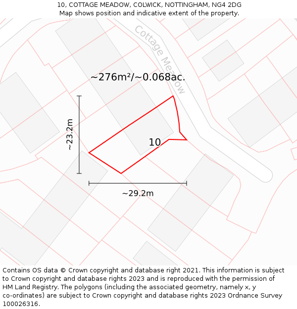 10, COTTAGE MEADOW, COLWICK, NOTTINGHAM, NG4 2DG: Plot and title map