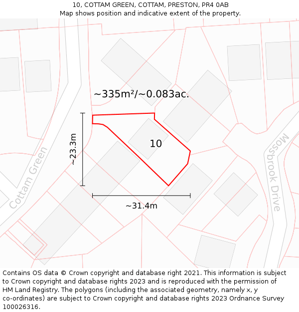 10, COTTAM GREEN, COTTAM, PRESTON, PR4 0AB: Plot and title map