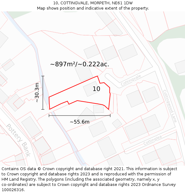10, COTTINGVALE, MORPETH, NE61 1DW: Plot and title map