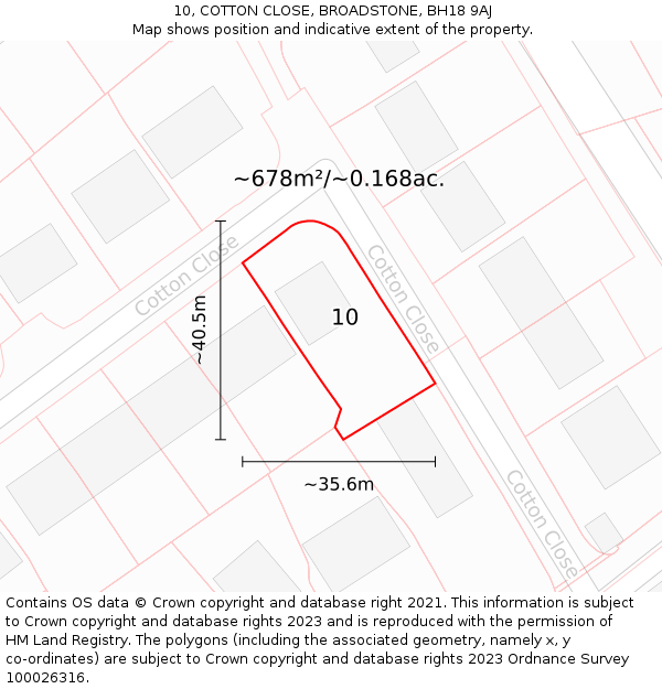10, COTTON CLOSE, BROADSTONE, BH18 9AJ: Plot and title map