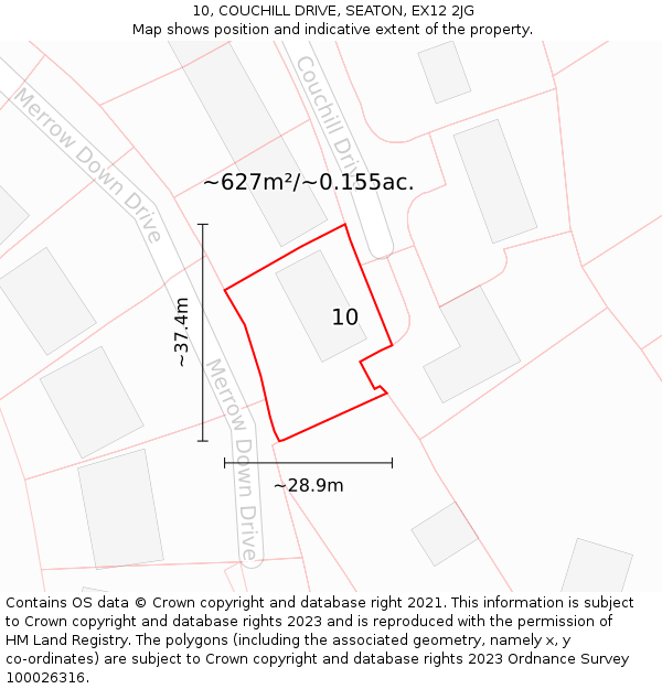 10, COUCHILL DRIVE, SEATON, EX12 2JG: Plot and title map