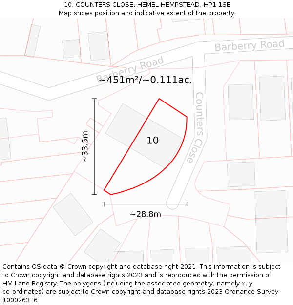 10, COUNTERS CLOSE, HEMEL HEMPSTEAD, HP1 1SE: Plot and title map