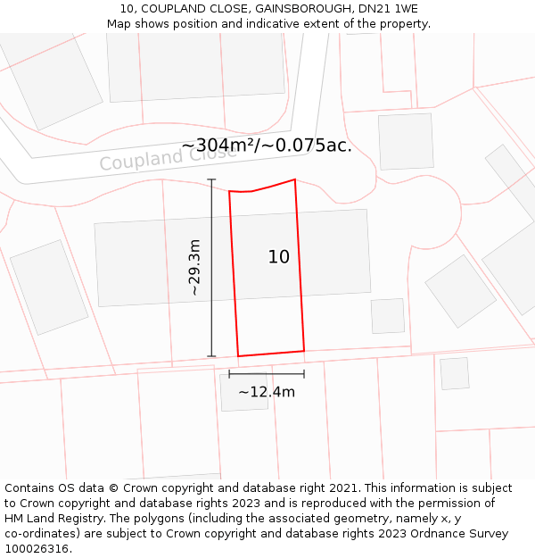 10, COUPLAND CLOSE, GAINSBOROUGH, DN21 1WE: Plot and title map