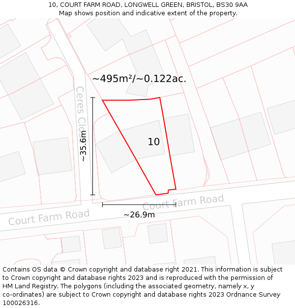 10, COURT FARM ROAD, LONGWELL GREEN, BRISTOL, BS30 9AA: Plot and title map