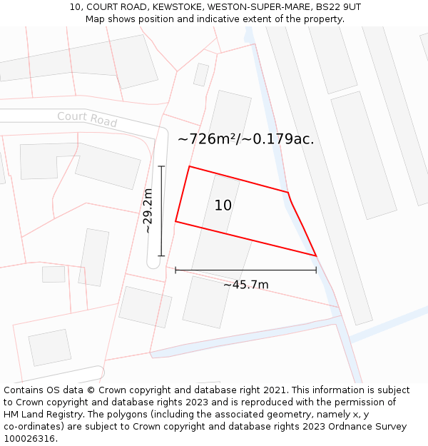 10, COURT ROAD, KEWSTOKE, WESTON-SUPER-MARE, BS22 9UT: Plot and title map