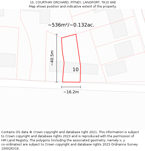 10, COURTHAY ORCHARD, PITNEY, LANGPORT, TA10 9AE: Plot and title map